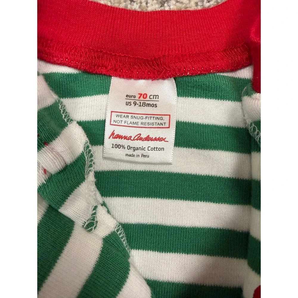 Hanna Andersson Green White Striped Organic Cotton Zip Pajama Sleeper 9-18 Month